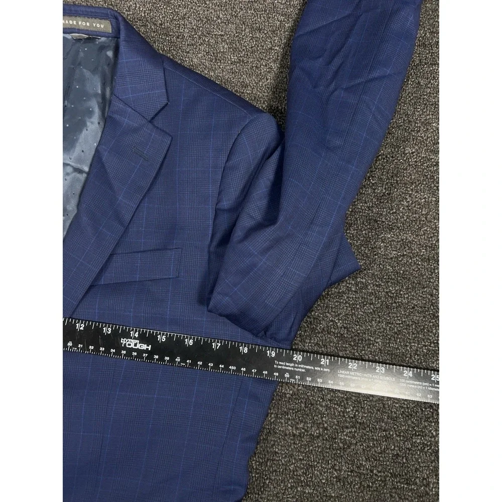 Indochino Blazer Jacket Men's 40R Blue Glen Plaid Wool Modern Sport Coat